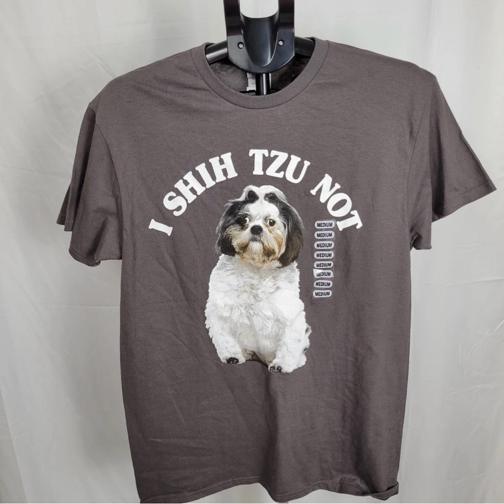 NWT Shih Tzu Dog Lover Funny Slogan Gray White Graphic Crewneck Tee M Medium
